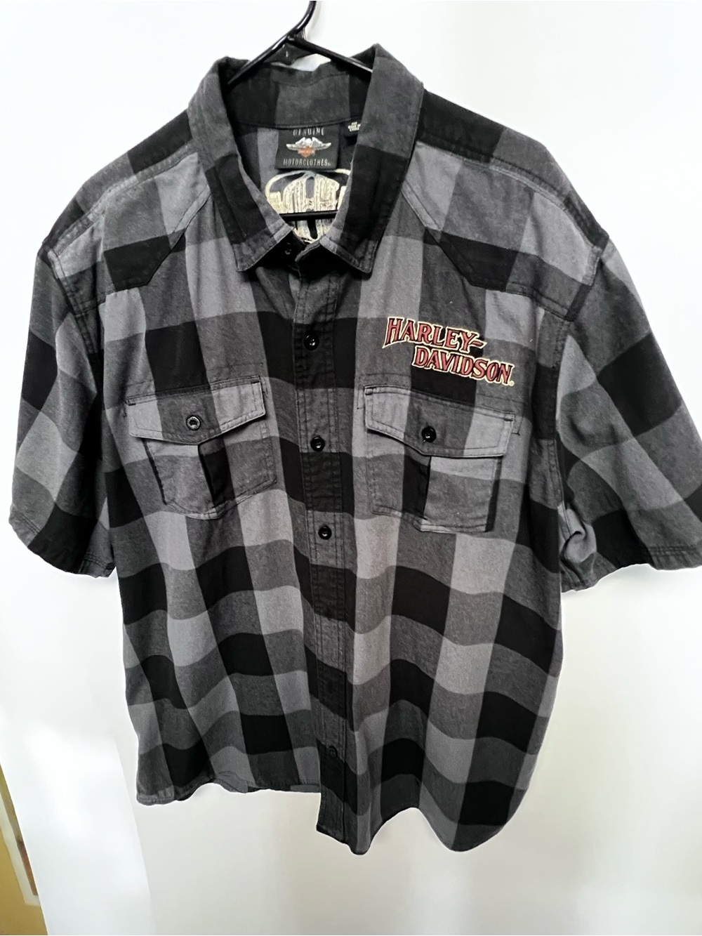 HARLEY-DAVIDSON GRAY & BLACK PLAID  MECHANIC GARAGE BUTTON-UP SHIRT SIZE 2XL